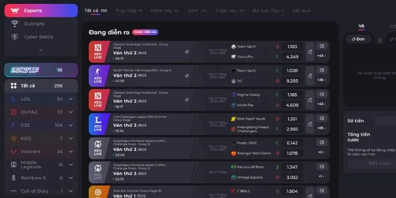 Tham gia thách cược trò chơi thể thao điện tử Esports